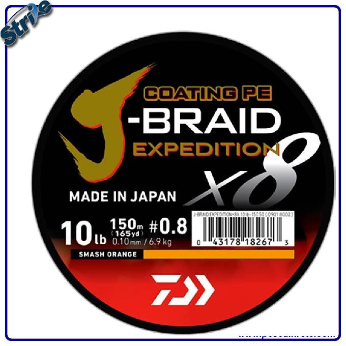 daiwa J-Braid Expedition X8 Smash Orange Mt.150 0,10 mm.